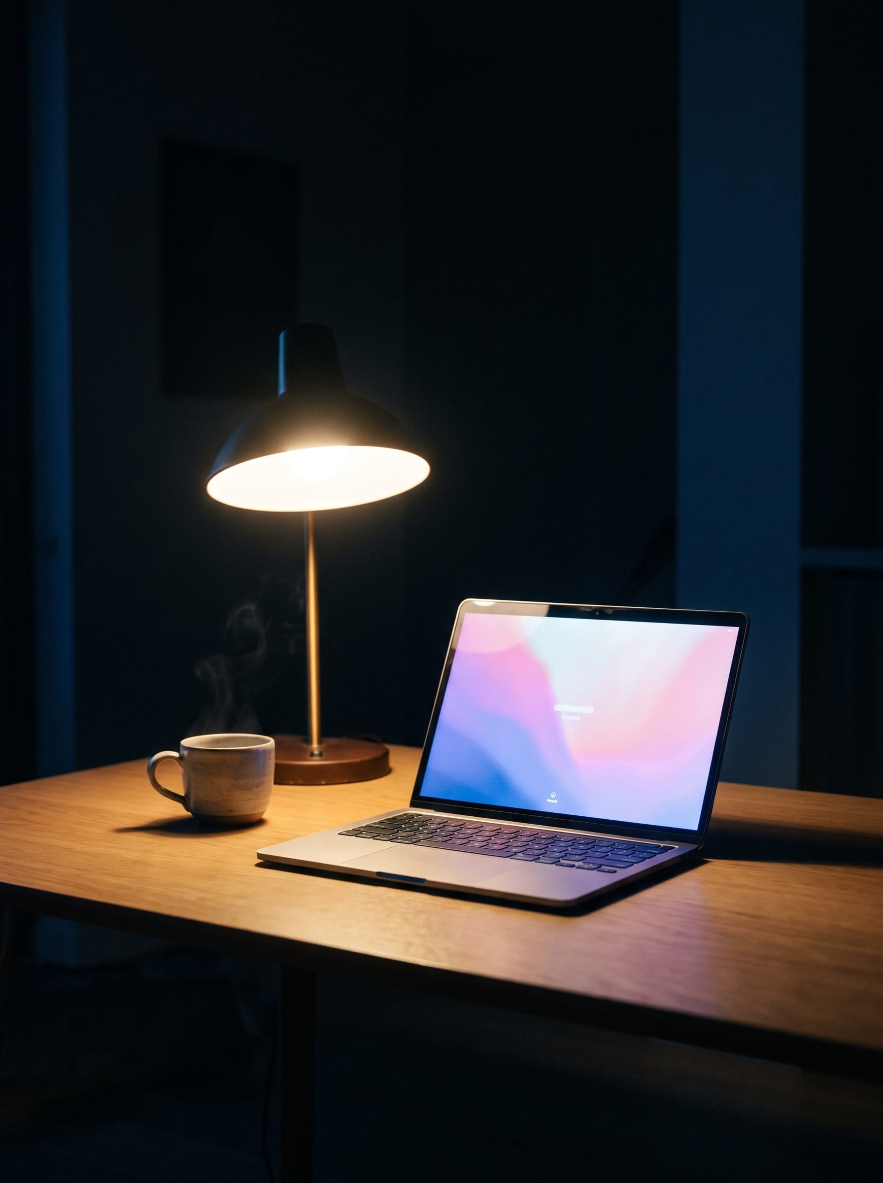 Studio workstation glowing at night